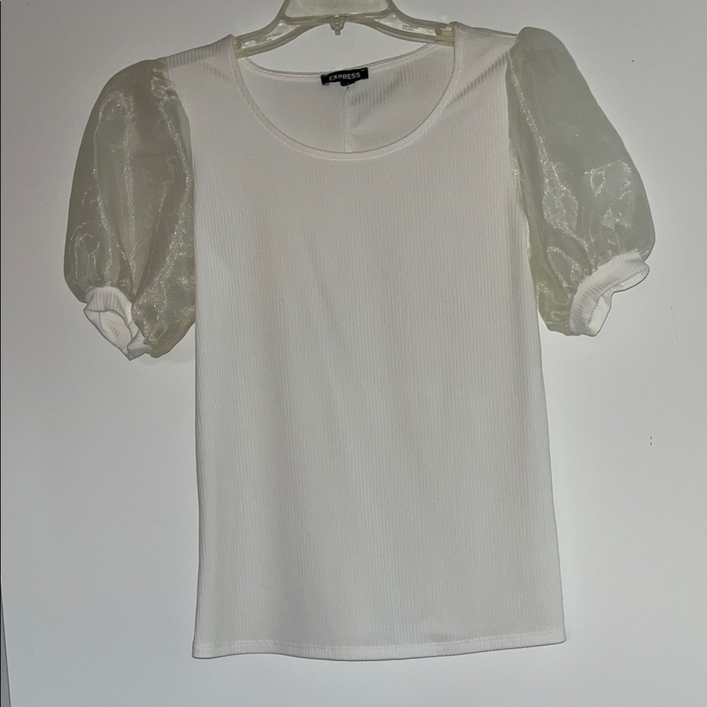Express Made In USA  White Puff Sleeve Top Size Small